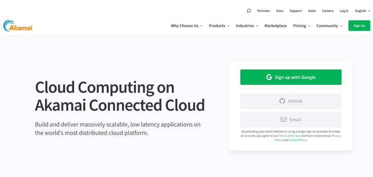 Screenshot of Linode/Akamai cloud hosting website