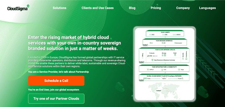 Screenshot of CloudSigma's cloud hosting website