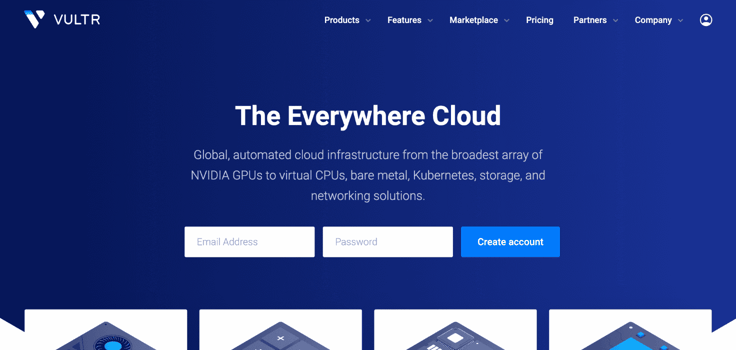 Screenshot of Vultr homepage