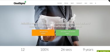 Screenshot of CloudSigma's cloud hosting website