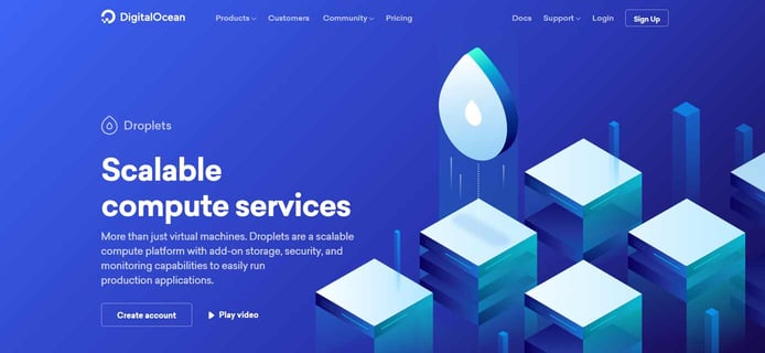 Screenshot of DigitalOcean's cloud computing website