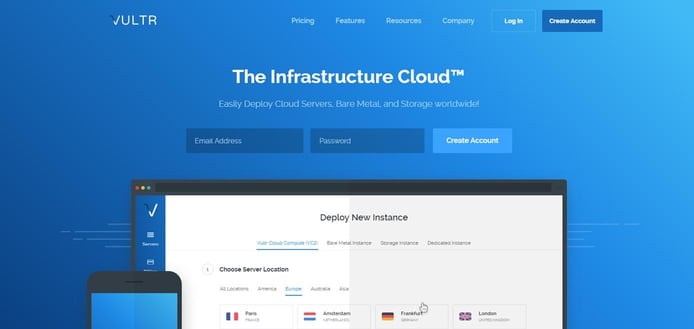Screenshot of Vultr homepage