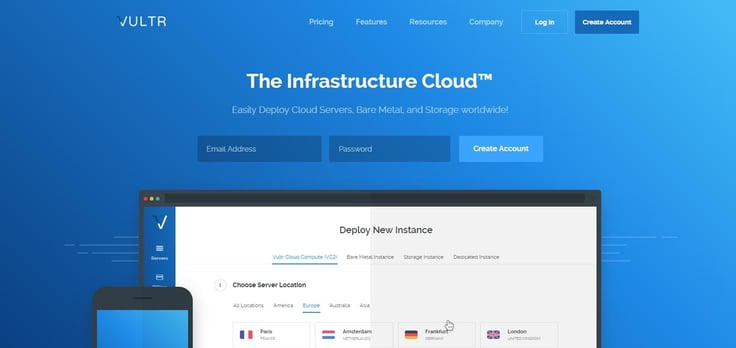Screenshot of Vultr homepage Screenshot of Vultr homepage