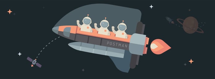 Postman's spaceship branding imagery Postman's spaceship branding imagery