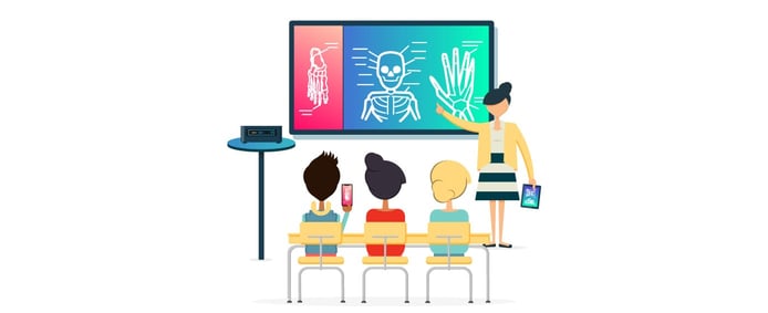 Graphic depicting teacher and students Graphic depicting teacher and students
