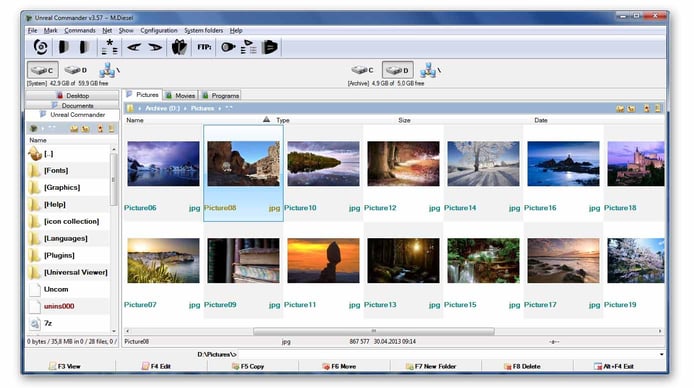 Screenshot of Unreal Commander file management Screenshot of Unreal Commander file management