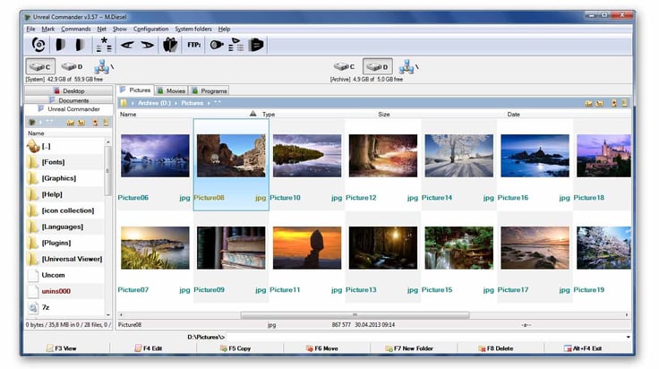 Screenshot of Unreal Commander file management Screenshot of Unreal Commander file management