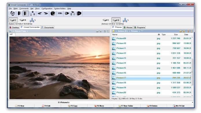 Screenshot of the Unreal Commander interface Screenshot of the Unreal Commander interface