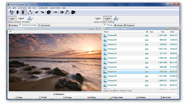 Screenshot of the Unreal Commander interface Screenshot of the Unreal Commander interface