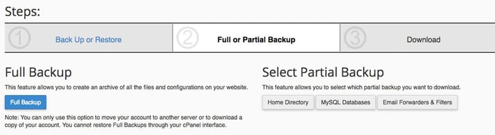Screenshot of cPanel backup wizard Screenshot of cPanel backup wizard