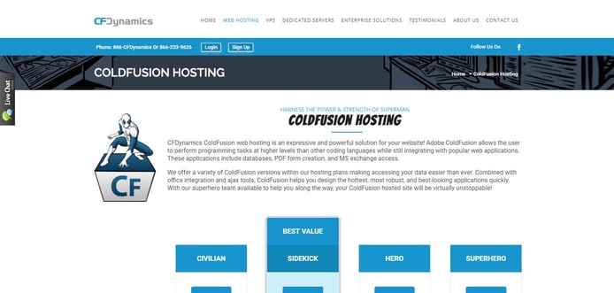 Screenshot of CFDynamics ColdFusion hosting page Screenshot of CFDynamics ColdFusion hosting page