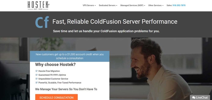 Screenshot of Hostek ColdFusion hosting page Screenshot of Hostek ColdFusion hosting page