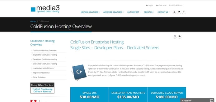 Screenshot of Media3 ColdFusion hosting page Screenshot of Media3 ColdFusion hosting page