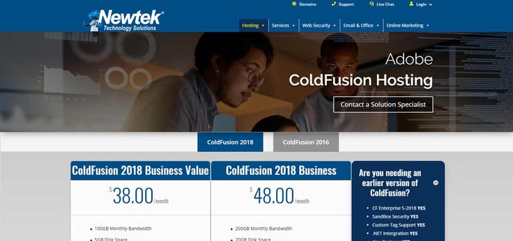 Screenshot of Newtek ColdFusion hosting page Screenshot of Newtek ColdFusion hosting page