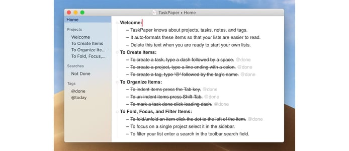 Screenshot of TaskPaper Screenshot of TaskPaper
