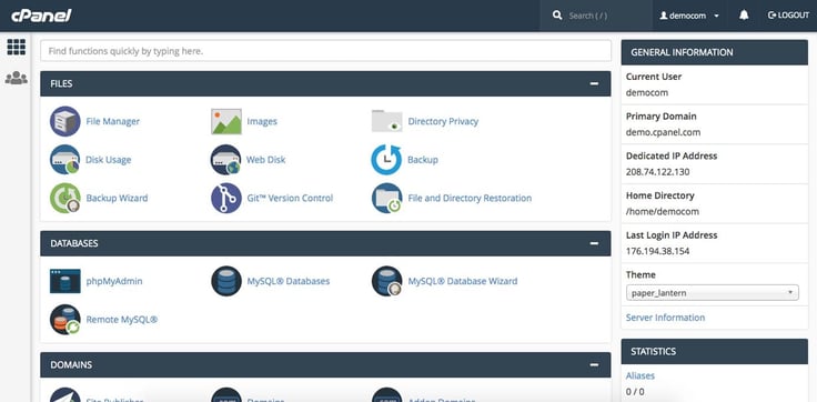 Screenshot of cPanel dashboard Screenshot of cPanel dashboard