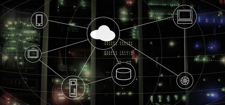 Graphic illustrating cloud hosting and computing