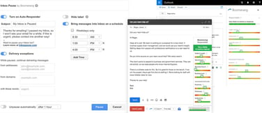 Screenshots of Inbox Pause and Respondable