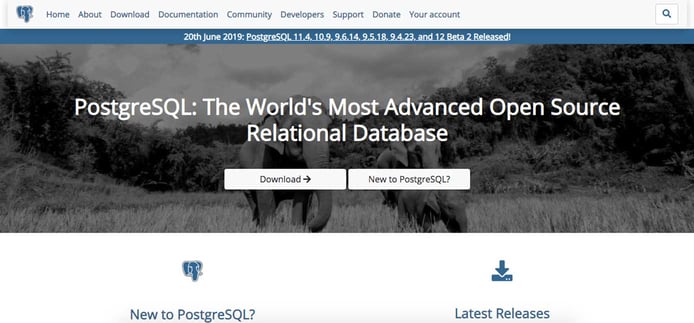 Screenshot of PostgreSQL website Screenshot of PostgreSQL website