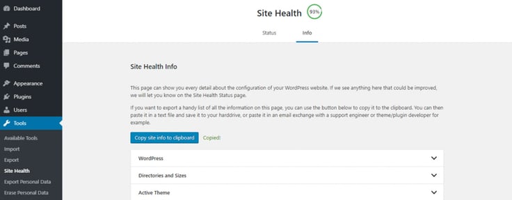 Screenshot of WordPress Site Health