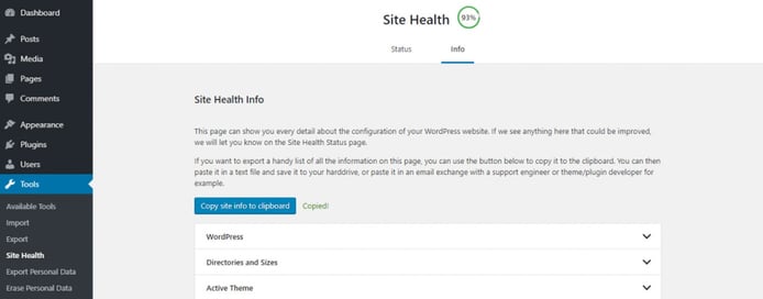 Screenshot of WordPress Site Health Screenshot of WordPress Site Health