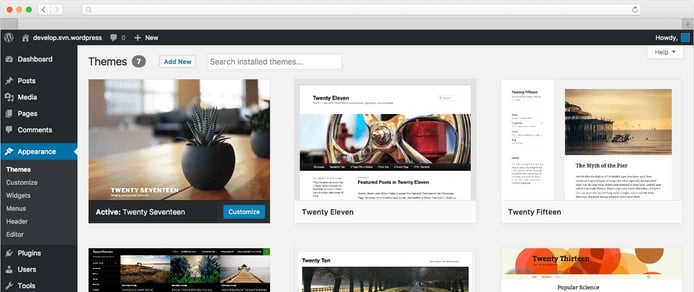 Screenshot of WordPress dashboard
