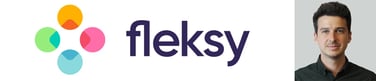 Fleksy logo and photo of Head of Marketing Stephane Dussart