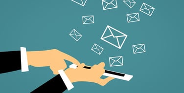 Illustration of hands sending emails from a mobile device