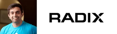 Image of Radix CEO Sandeep Ramchandani with Radix logo