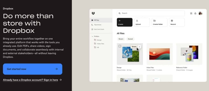 Screenshot of Dropbox
