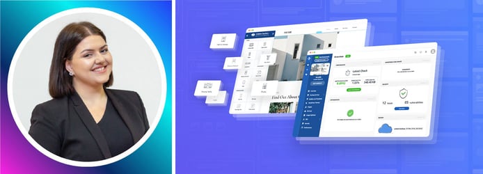 Photo of 10Web Marketing Director Araks Nalbandyan and screenshots of graphics