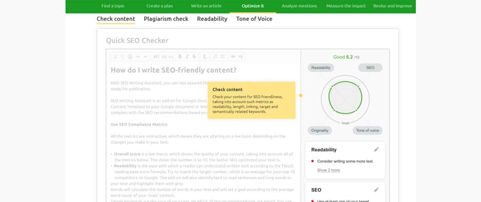 A screenshot of the SEO Writing Assistant A screenshot of the SEO Writing Assistant