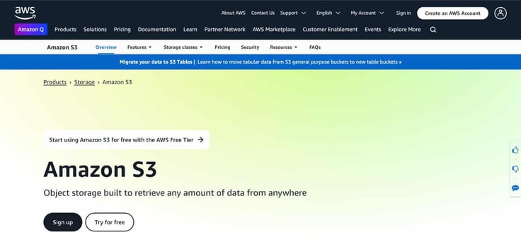 Amazon S3 website screenshot