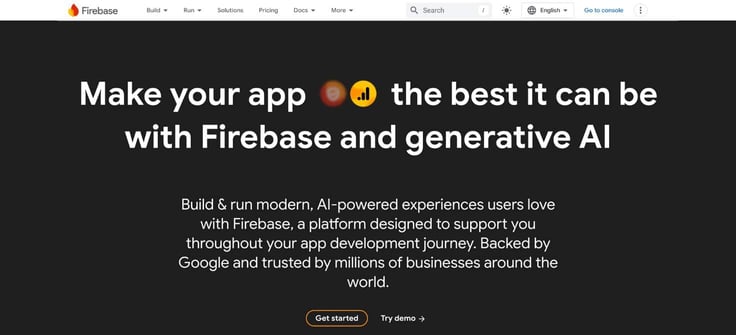 Firebase website screenshot