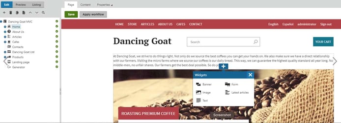 Screenshot of website builder interface Screenshot of website builder interface