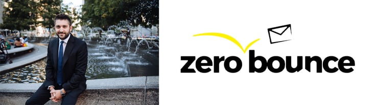 Liviu Tanase, Founder and CEO of ZeroBounce, and company logo Liviu Tanase, Founder and CEO of ZeroBounce, and company logo