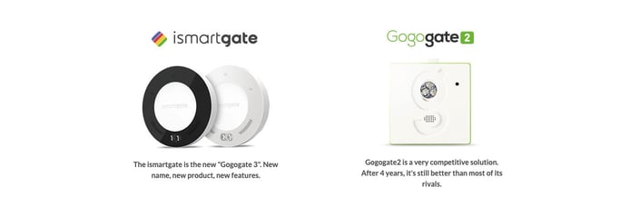 Comparison graphics between ismartgate and Gogogate 2 Comparison graphics between ismartgate and Gogogate 2