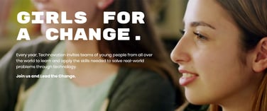 Photo of young women and text reading "Girls for a Change"