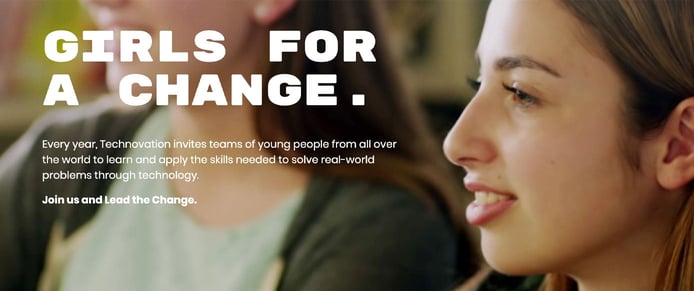 Photo of young women and text reading "Girls for a Change" Photo of young women and text reading "Girls for a Change"