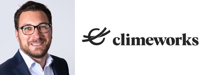 hristoph Beuttler, CDR Manager at Climeworks and logo hristoph Beuttler, CDR Manager at Climeworks and logo