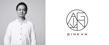 Founder and CEO Tomochika Kamiya and GINKAN logo Founder and CEO Tomochika Kamiya and GINKAN logo