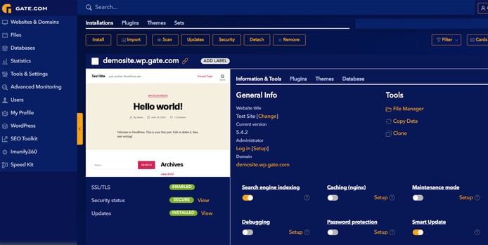 Gate.com user interface Gate.com user interface