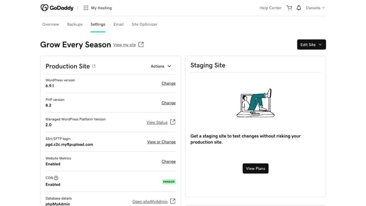 GoDaddy WordPress dashboard GoDaddy WordPress dashboard