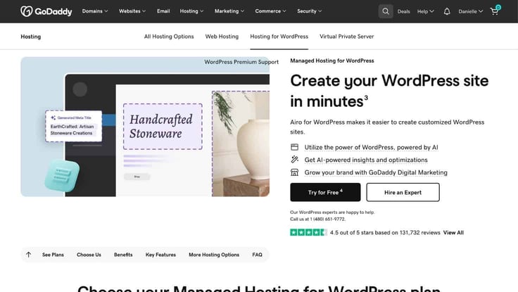 GoDaddy WordPress hosting landing page GoDaddy WordPress hosting landing page