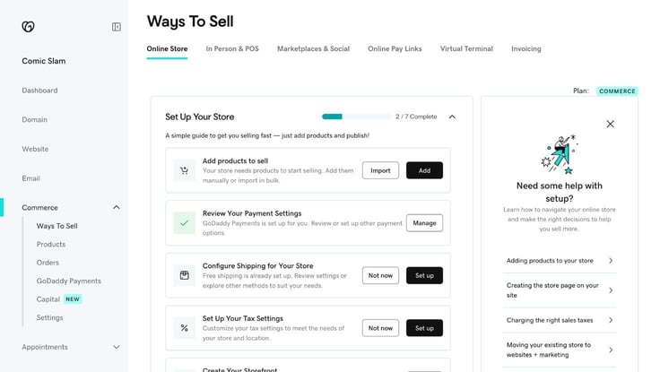 GoDaddy eCommerce features GoDaddy eCommerce features