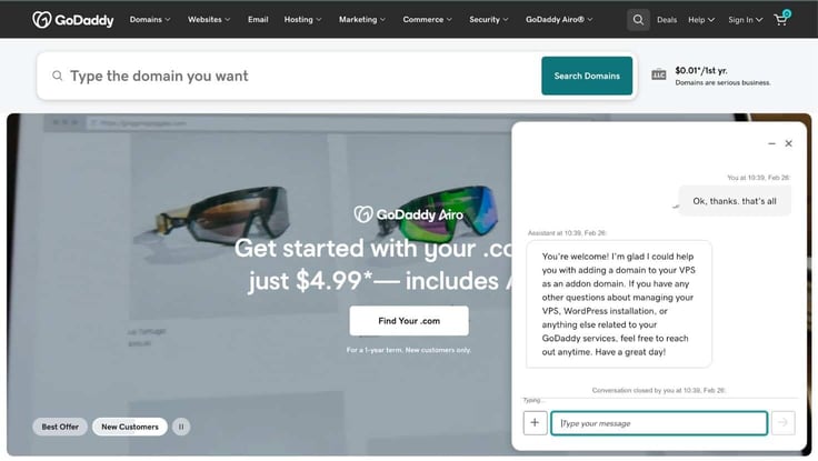 GoDaddy AI support assistant GoDaddy AI support assistant