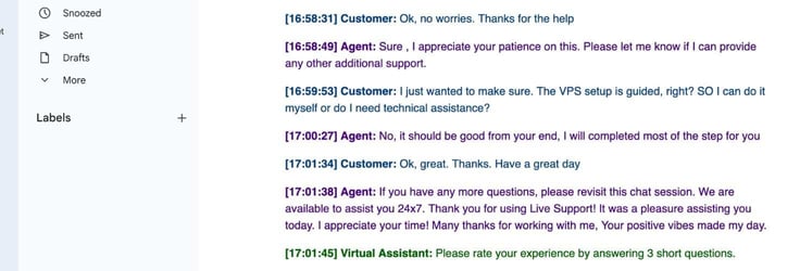 My HostGator chat transcript