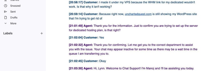 My HostGator chat transcript