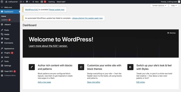 Network Solutions WordPress dashboard Network Solutions WordPress dashboard