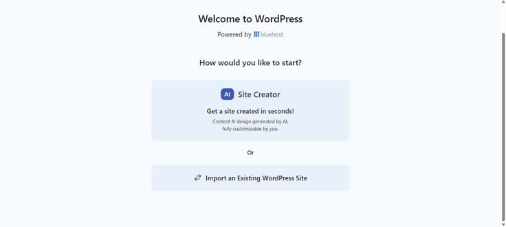 Bluehost site building options